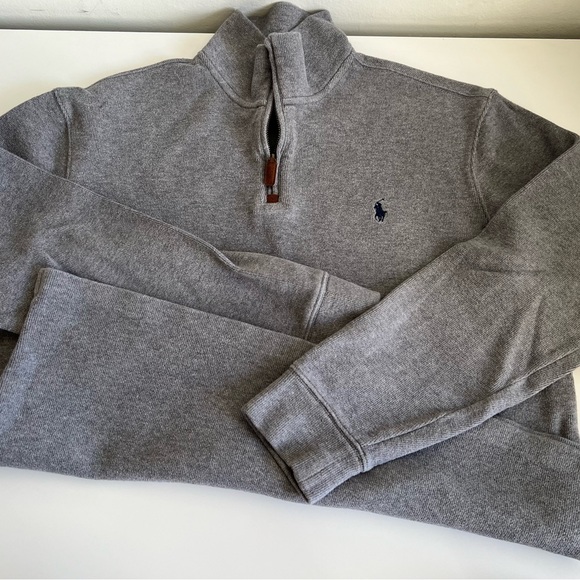 MEDIUM Men’s Polo by Ralph Lauren sweater Gray GREY quarter zip EUC EXCELLENT - Picture 2 of 3